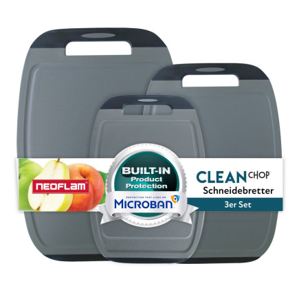 Cutting board, BiJu, Grey/Black, Microban technology, set 3 pcs, size S+M+L