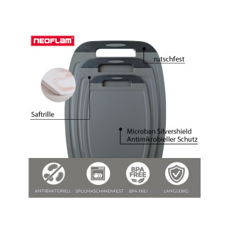 Placă de tăiat, BiJu, gri/negru, tehnologie Microban, set 3 buc, dimensiuni S+M+L