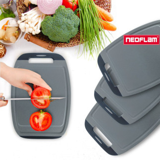 Vágódeszka, BiJu, szürke/fekete, Microban technológia, 4 darabos készlet, méret: S