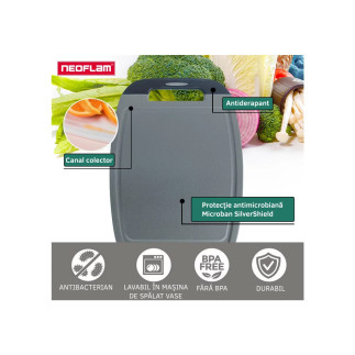 Placă de tăiat, BiJu, gri/negru, tehnologie Microban, set 4 buc, dimensiune S