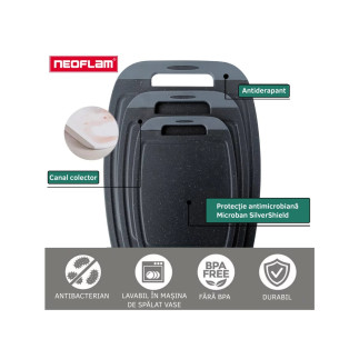 Placă de tăiat, BiJu, marmură/gri, tehnologie Microban, set 3 buc, dimensiuni S+M+L