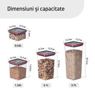 Food containers, Smart Seal, square, black w/red lid, set of 4, various sizes