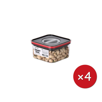 Контейнери за храна, Smart Seal, квадратни, капак черен/червен, 0.55L, комплект от 4