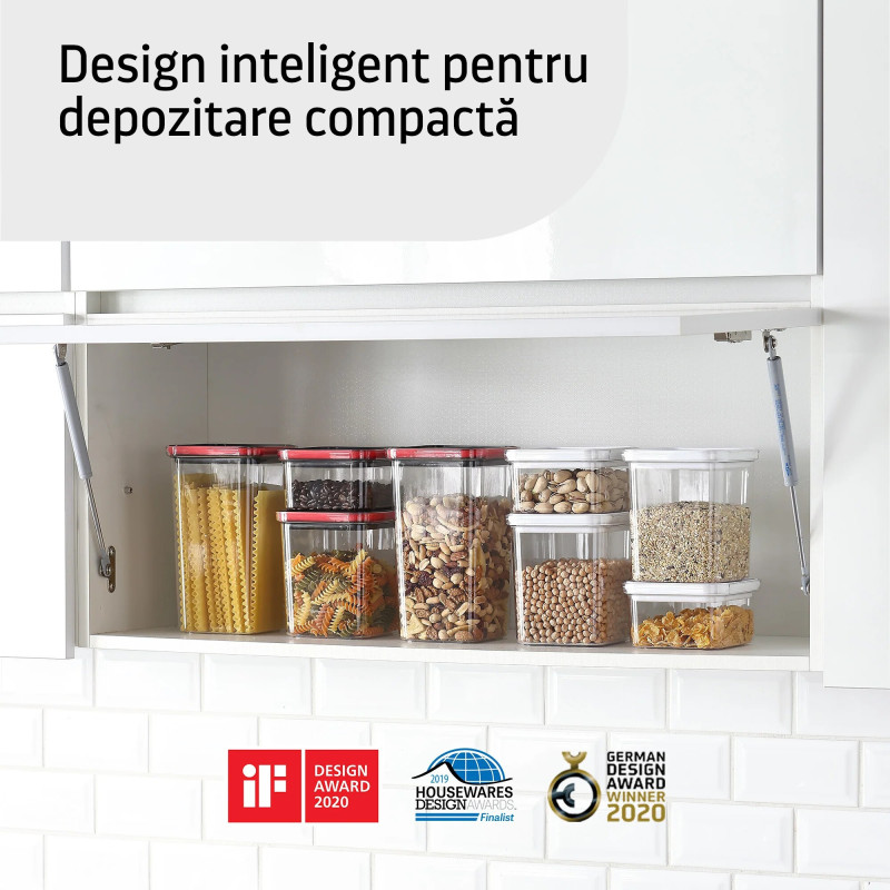 Container alimentar, Smart Seal, pătrat, capac negru/roșu, 2.1L