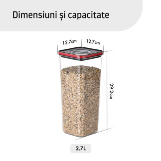 Container alimentar, Smart Seal, pătrat, capac negru/roșu, 2.7L