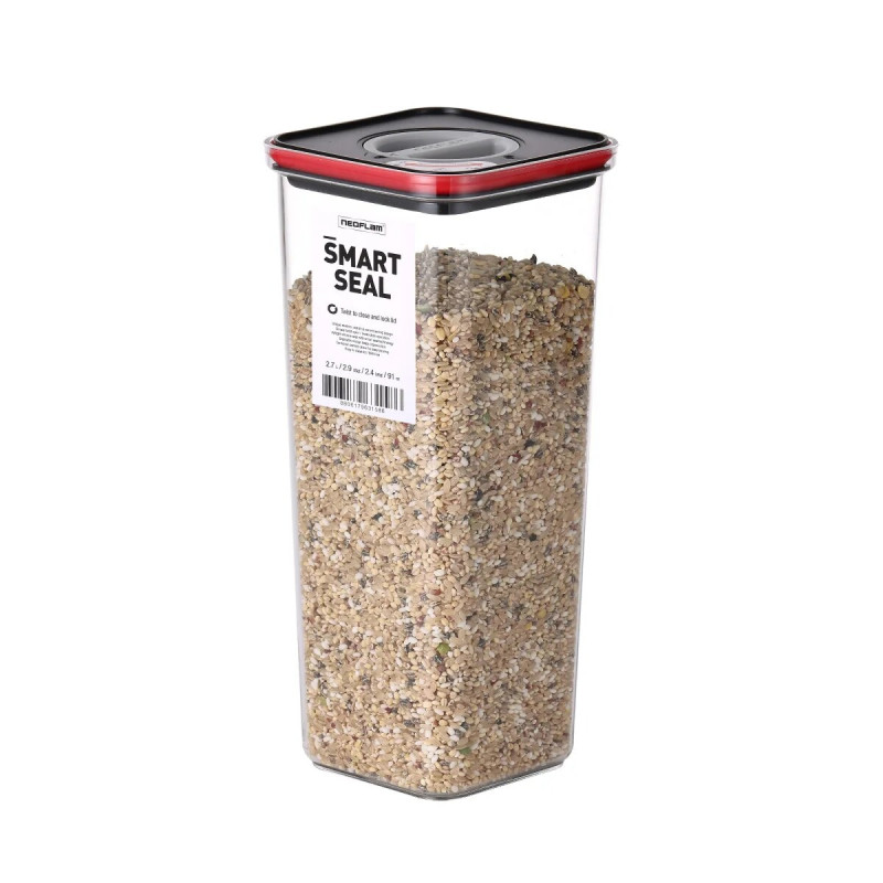 Élelmiszertároló edény, Smart Seal, négyzet alakú, fekete/piros fedéllel, 2.7L Élelmiszertároló edény, Smart Seal, négyzet alakú, fekete/piros fedéllel, 2.7L