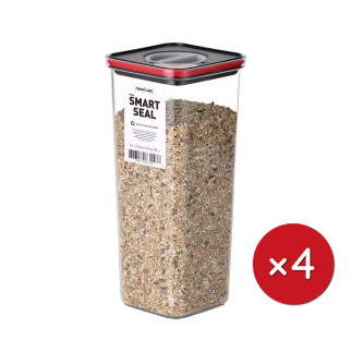 Food containers, Smart Seal, square, black w/red lid, 2.7L, set of 4