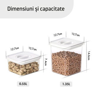 Containere alimentare, Smart Seal, pătrate, capac alb, set de 2+2, 0.55L + 1.35L