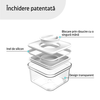 Containere alimentare, Smart Seal, pătrate, capac alb, set de 2+2, 0.55L + 1.35L