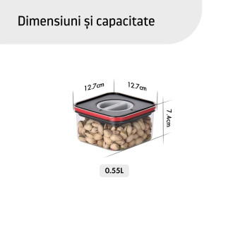 Container alimentar, Smart Seal, pătrat, capac negru/roșu, 0.55L