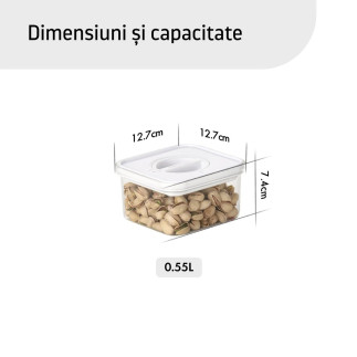 Containere alimentare, Smart Seal, pătrate, capac alb, 0.55L, set de 4