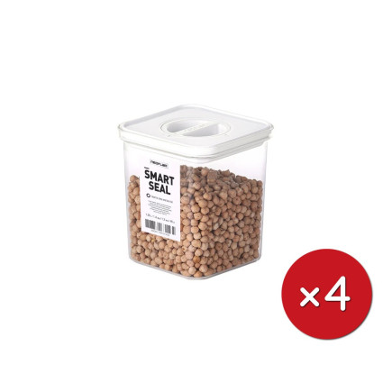 Élelmiszertároló edények, Smart Seal, négyzet alakú, fehér fedéllel, 1.35L, 4 darabos készlet