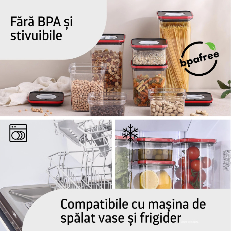 Container alimentar, Smart Seal, pătrat, capac alb, 1.35L