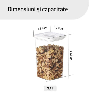 Containere alimentare, Smart Seal, pătrate, capac alb, 2.1L, set de 4