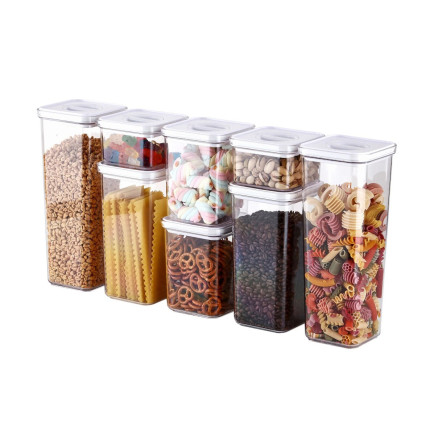 Food containers, Smart Seal, square, white lid, set of 8, various sizes
