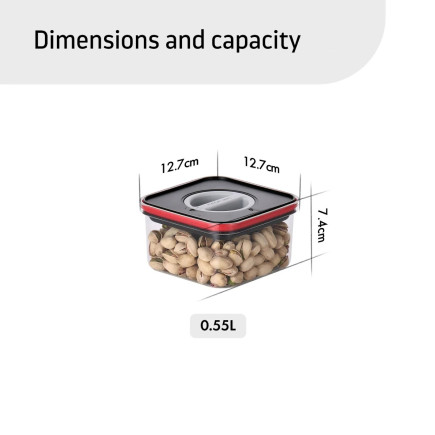 Food containers, Smart Seal, square, black w/red lid, 0.55L, set of 4