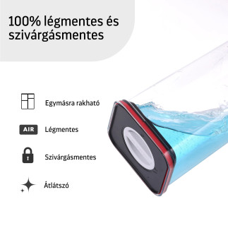 Élelmiszertároló edények, Smart Seal, négyzet alakú, fekete/piros fedéllel, 0.55L, 4 darabos készlet