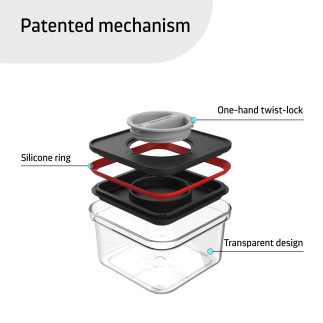 Food containers, Smart Seal, square, black w/red lid, 0.55L, set of 4