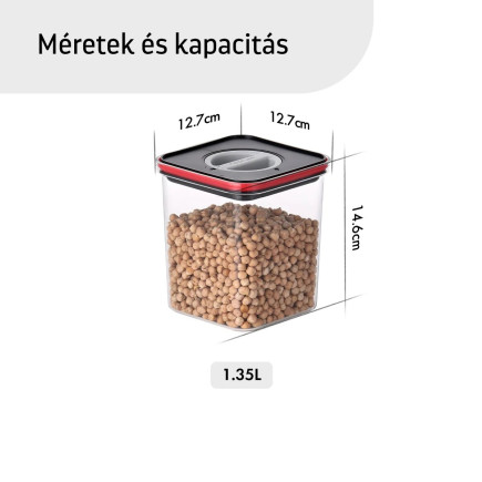 Élelmiszertároló edények, Smart Seal, négyzet alakú, fekete/piros fedéllel, 1.35L, 4 darabos készlet