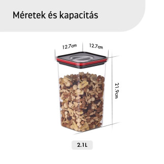 Élelmiszertároló edények, Smart Seal, négyzet alakú, fekete/piros fedéllel, 2.1L, 4 darabos készlet