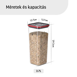 Élelmiszertároló edények, Smart Seal, négyzet alakú, fekete/piros fedéllel, 2.7L, 4 darabos készlet