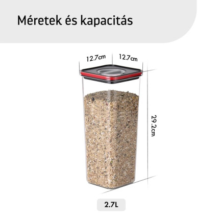 Élelmiszertároló edények, Smart Seal, négyzet alakú, fekete/piros fedéllel, 2.7L, 4 darabos készlet
