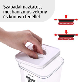 Élelmiszertároló edények, Smart Seal, négyzet alakú, fehér fedéllel, 2+2 darabos készlet, 0.55L + 1.35L