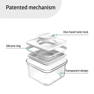 Food containers, Smart Seal, square, white lid, set of 2+2, 0.55L + 1.35L