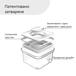 Контейнери за храна, Smart Seal, квадратни, капак бял, комплект от 8, различни размери