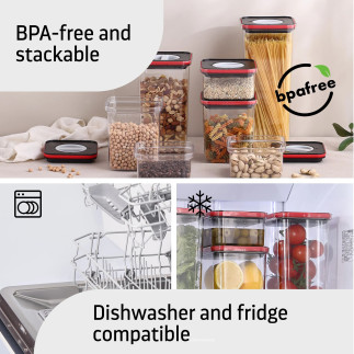 Food container, Smart Seal, square, black w/red lid, 0.55L