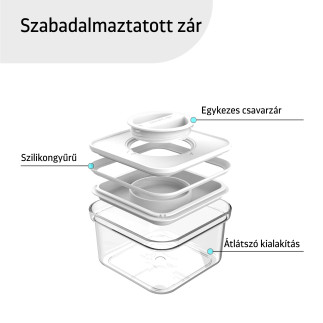 Élelmiszertároló edények, Smart Seal, négyzet alakú, fehér fedéllel, 2.1L, 4 darabos készlet
