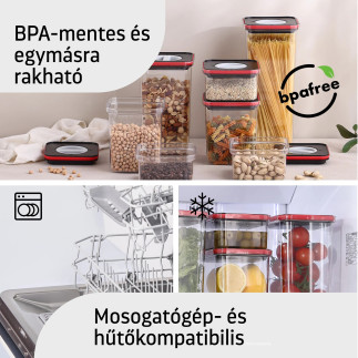 Élelmiszertároló edények, Smart Seal, négyzet alakú, fehér fedéllel, 2.7L, 4 darabos készlet