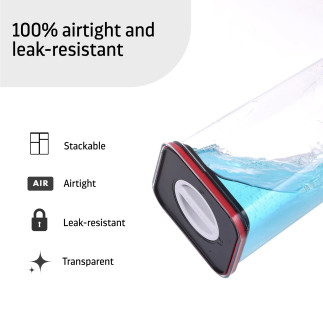 Food containers, Smart Seal, square, black w/red lid, set of 2+2, 0.55L + 1.35L